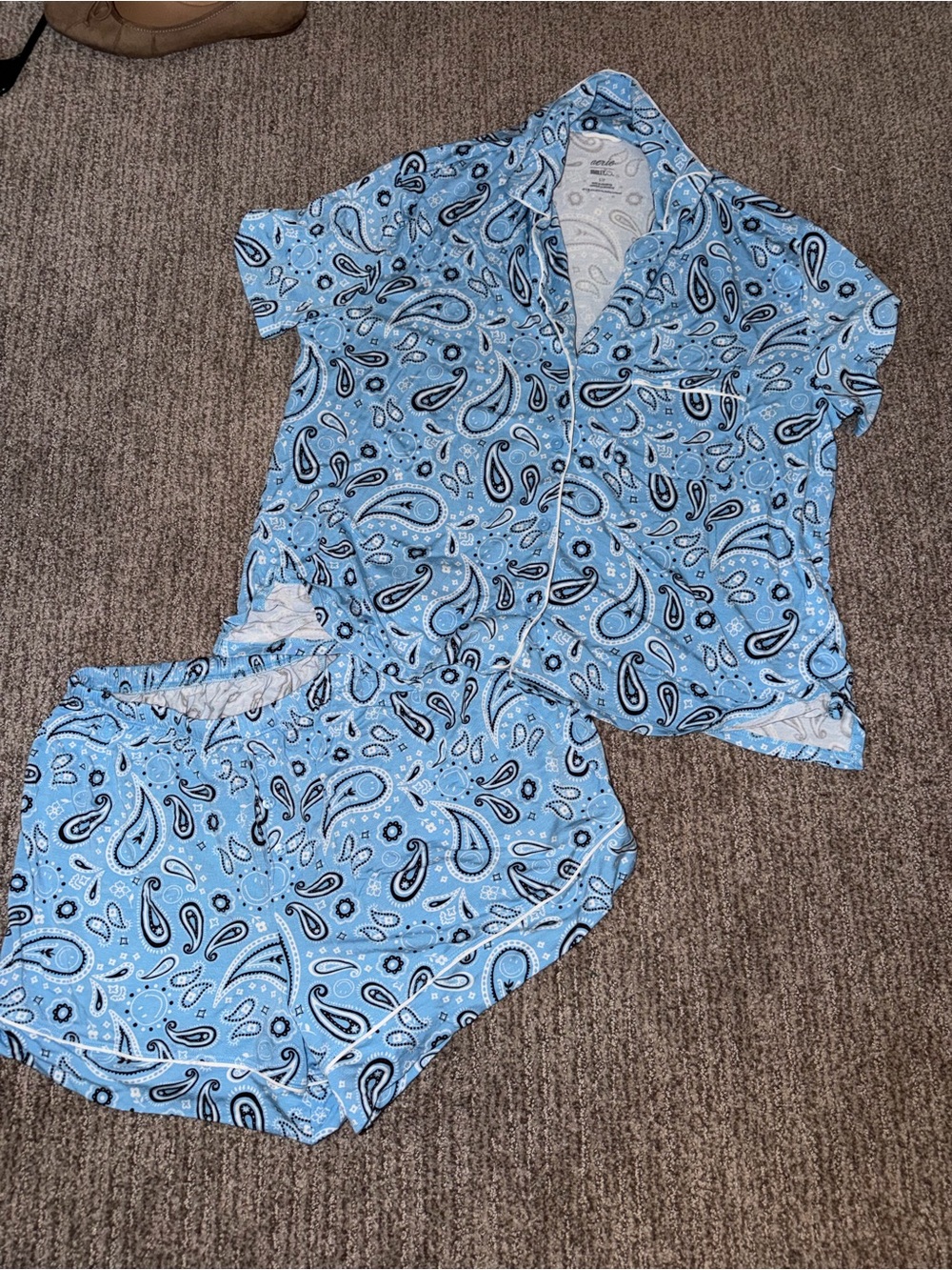 aerie Light Blue Paisley Short Pajama Set